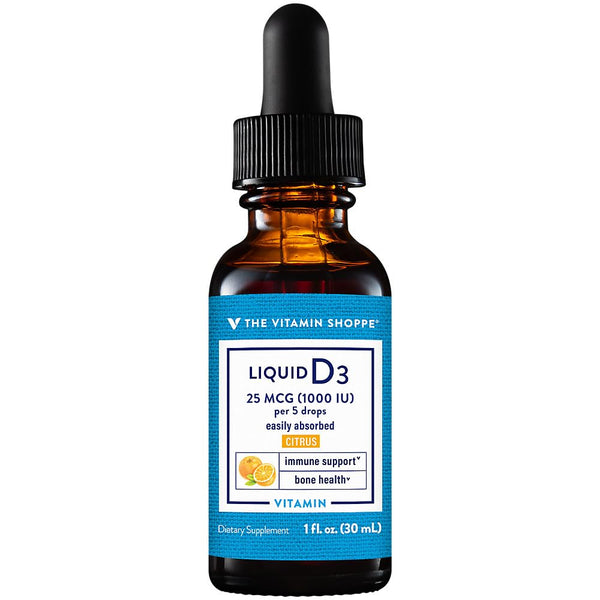 Image 1 of The Vitamin Shoppe Vitamin Liquid D3 1000IU | Supports Bone & Immune Health | Aids in Healthy Cell Growth & Calcium Absorption, Citrus Flavor, 1 Fluid Ounce