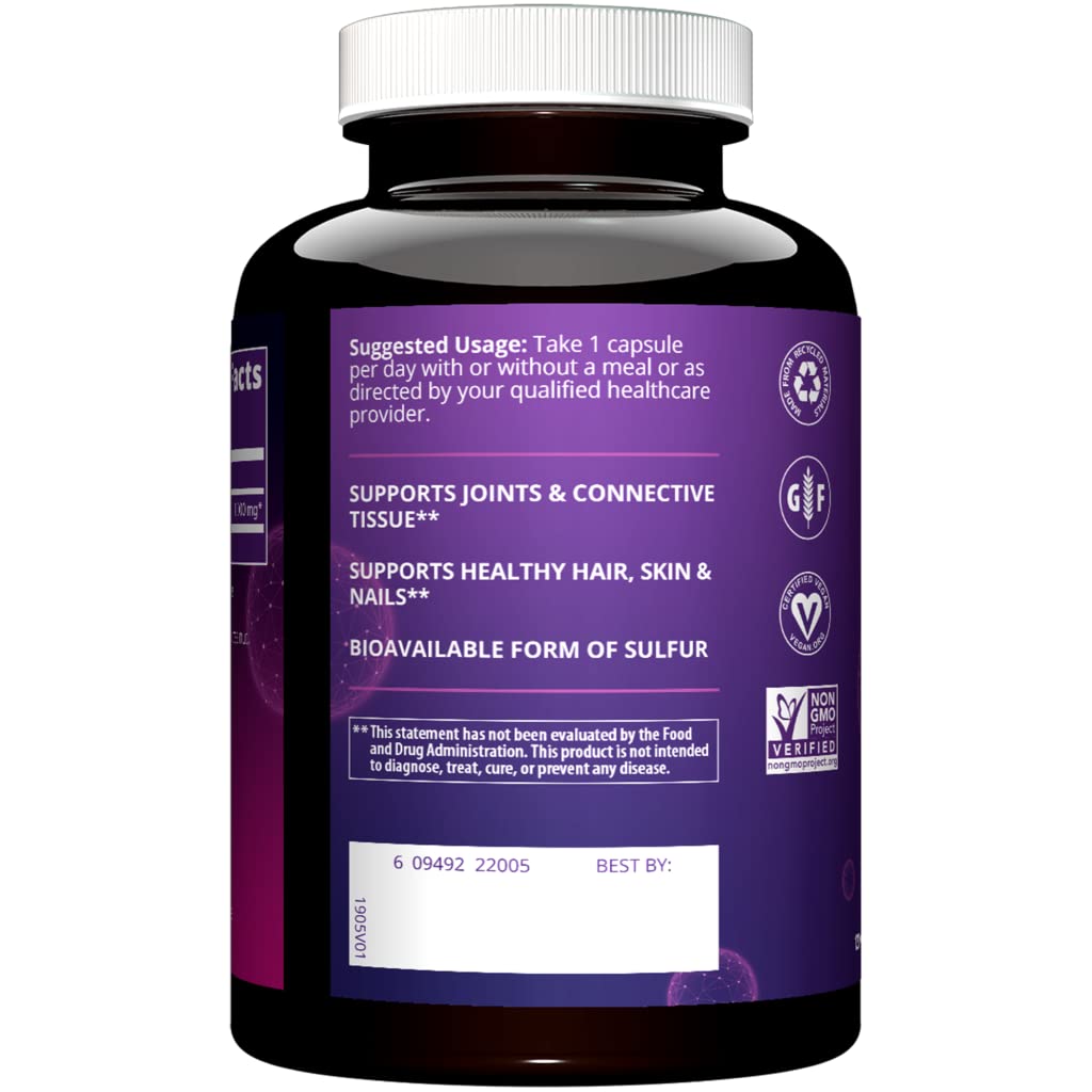 MRM Nutrition MSM 1000mg - For Women & Men - Pure Methylsulfonylmethane Capsules, Bioavailable MSM Supplement for Joint, Hair, Skin & Nail Support, Vegan, Gluten‑Free, Non‑GMO Formula - 120 Servings