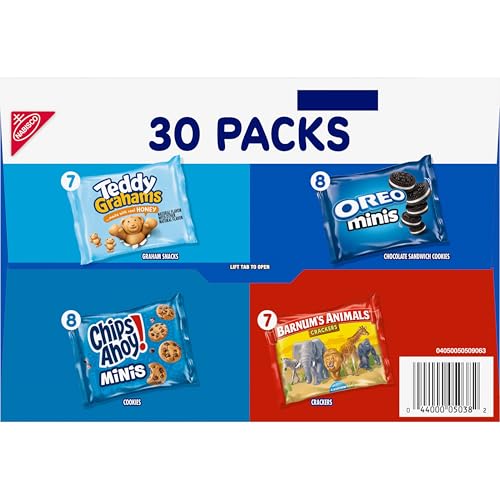 Nabisco Team Favorites Variety Pack, OREO Mini, CHIPS AHOY! Mini, Teddy Grahams Honey & Barnum's Animal Crackers, 30 Snack Packs
