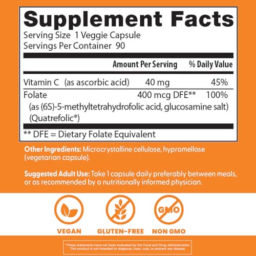 Doctor's Best Fully Active Folate with Quatrefolic400 mcg, Healthy Mood, Memory, Circulation, Well-Being, 90 VC
