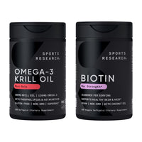 Thumbnail for Sports Research® Glow and Flow Pack - Omega-3 Krill Oil 500mg - Pure Antarctic Superba Krill with Phospholipids, Choline & Astaxanthin & Biotin 10,000mcg with Organic Coconut Oil (Vitamin B7)
