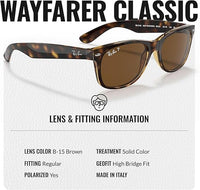 Thumbnail for Ray-Ban RB2132 NEW WAYFARER CLASSIC POLARIZED Square Shaped Sunglasses for Men & Women – Includes Official Rayban Eyewear Kit – Ideal Formal & Casual Wear Sunglasses – B-15 Brown Lens