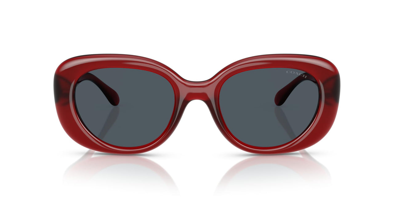 COACH Women's HC8391U Sculpted C Hardware Universal Fit Oval Sunglasses, Milky Merlot/Grey Solid, 53 mm