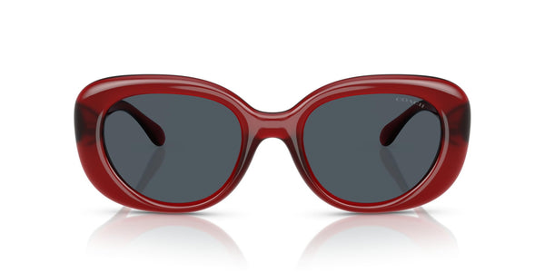 COACH Women's HC8391U Sculpted C Hardware Universal Fit Oval Sunglasses, Milky Merlot/Grey Solid, 53 mm