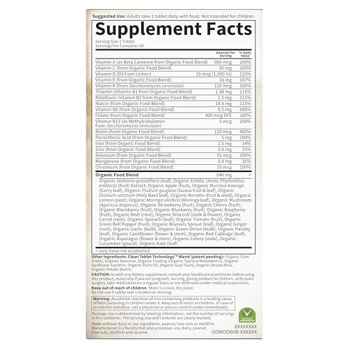 Garden of Life Multivitamin for Women - Organics Women's Once Daily Multi - 60 Tablets, Whole Food Multi with Iron, Biotin, Vegan Organic Vitamin for Women's Health, Energy Hair Skin and Nails
