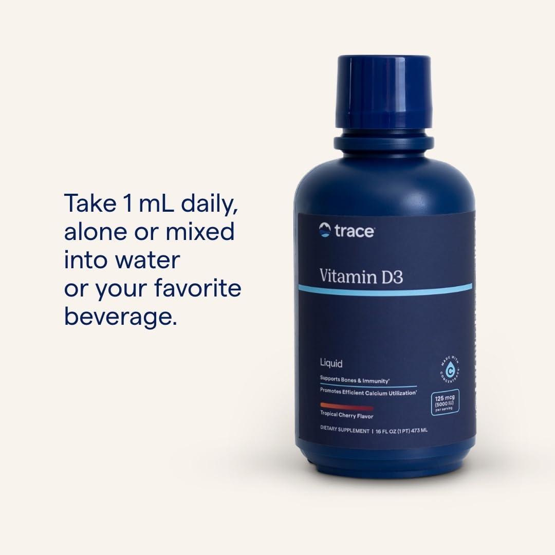 Trace Minerals Vitamin D3 - Vitamin D3 Supplement for Bone Health - Efficient Calcium Utilization - Immune System Support - Fast-Absorbing Liquid - Tropical Cherry Flavor - 16 fl oz (32 Servings)