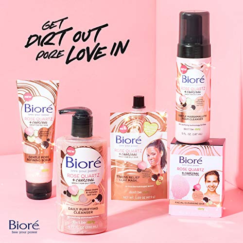BiorÃ© Rose Quartz + Charcoal Daily Purifying Cleanser, Oil Free Facial Cleanser Energizes Skin, Dermatologist Tested and Cruelty Free, 6.77 oz