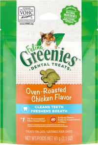Thumbnail for Greenies Cat Treats, Feline Veterinarian-Recommended Adult Natural Dental Cat Treats, Oven Roasted Chicken Flavor, 2.1 oz. Pouch