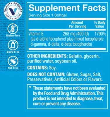 The Vitamin Shoppe Vitamin E 400IU - Natural Source, Supports Healthy Cardiovascular System, Immune Health & Eye Health - Once Daily (60 Softgels)