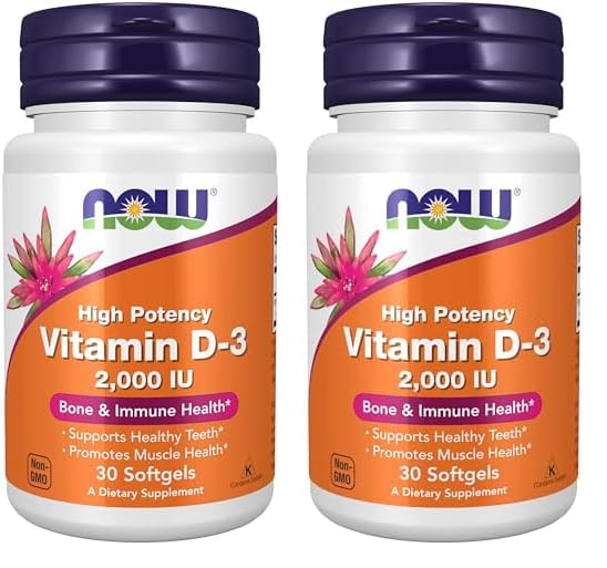 NOW Supplements, Vitamin D-3 2,000 IU, High Potency, Structural Support*, 30 Softgels (Pack of 2)
