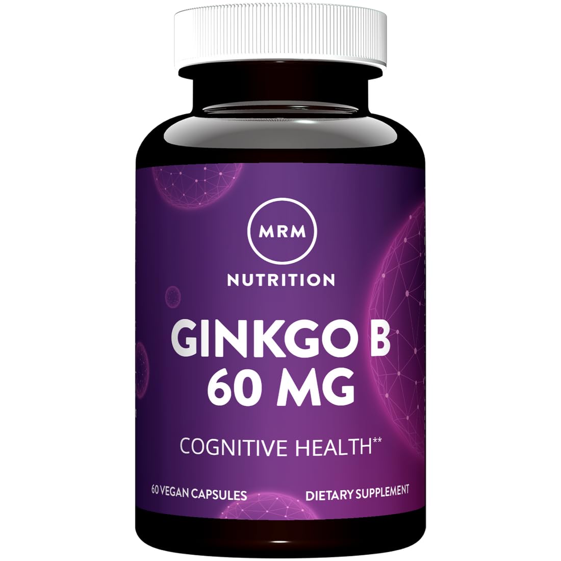 MRM Nutrition Ginkgo B - For Women & Men - 60 mg Vegetarian Capsules, Ginkgo Biloba Leaf Extract for Circulation Strength & Brain Support, Herbal, Vegan, Non‑GMO Supplement for Adults - 60 Servings