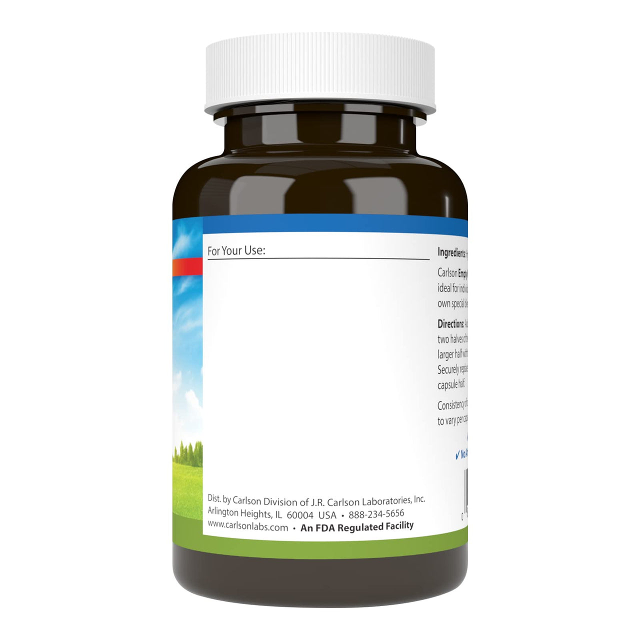Carlson - Empty Vegetarian #1 Medium-Small Capsules, Easy to Separate & Fill, with Screw Cap Bottle, 200 Capsules