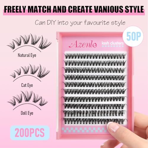 Image 2 of Azenlo Natural Lash Clusters Kit Wispy Eyelash Clusters 120 pcs Cluster Eyelash Extensions C Curl Individual Lashes 10-16 mm Mix Length Natural Look (50D KIT 120 Pcs)