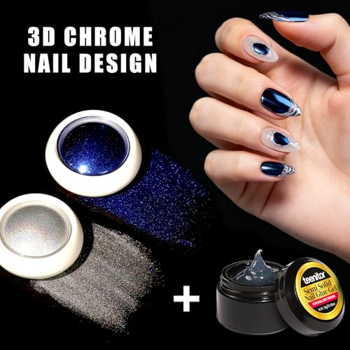 Image 3 of Teenitor Acrylic Nail Kit With Chrome Powder, Almond Tips, Art Brushes, Charms, 3D Gel, Tools, Stand - Beginner Set