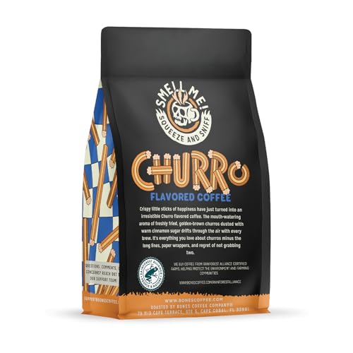 Image 2 of Bones Coffee Company Churro Sweet Sugary Cinnamon Flavored Coffee Medium Roast Low Acid Arabica Beans 12 Oz Ground