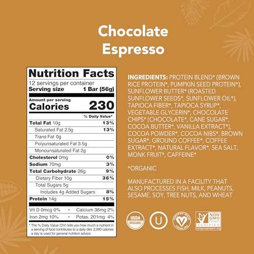 Image 2 of ALOHA Organic Plant Based Protein Bars - Chocolate Espresso (85mg Caffeine) - 12 Bars, Vegan, Low Sugar, Gluten-Free, Paleo, Low Carb, Non-GMO, No Stevia, No Erythritol (Pack of 2)
