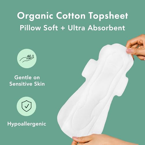 Image 4 of Rael Organic Cotton Cover Sanitary Pads for Women, Heavy (Overnight, 20 Ct)