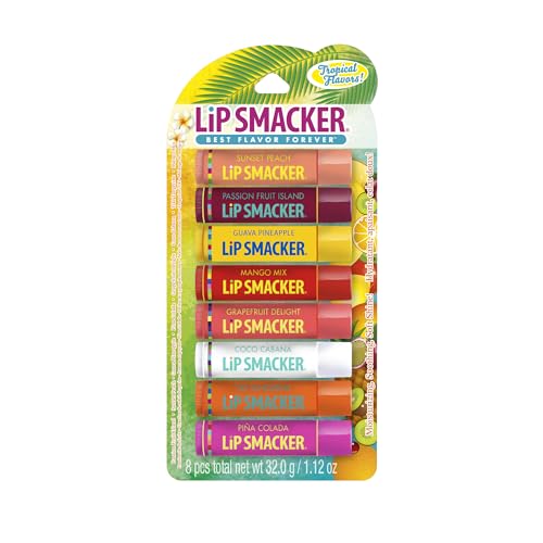 Image 1 of Default Title for the product Lip Smacker Flavored Lip Balm Tropic Fever 8 Count (Pack of 1), Passion Fruit, Peach, Breezey-Teazey, Pina Colada, Grapefruit, Coca Cabana, Tangerine, Mango, Clear