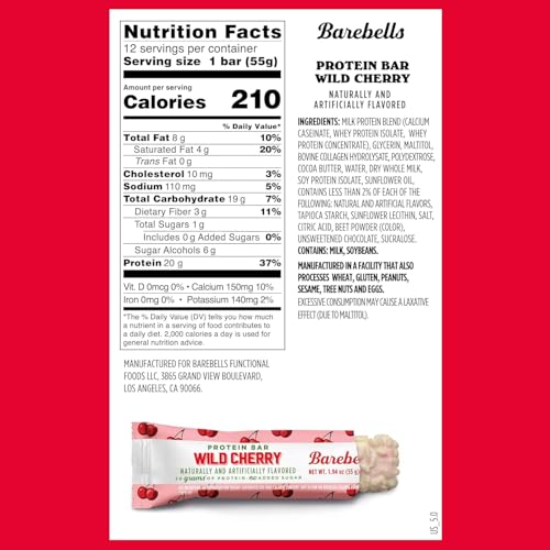 Image 2 of BAREBELLS Protein Bars Wild Cherry - 12 Count, 1.94 oz Bars