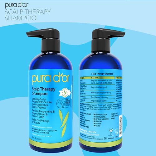 Image 5 of PURA D'OR Scalp Therapy Shampoo Hydrates & Nourishes Scalp Care Shampoo For Itchy Flaky-Scalp Tea Tree,Peppermint,Patchouli,Cedarwood,Clary Sage,Argan Oil 16oz Pack of 2