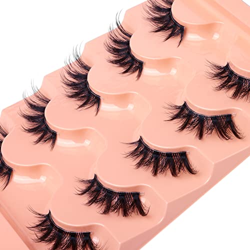 Image 7 of Winifred Half Lashes Natural Look Cat Eye False Eyelashes Wispy 3D Faux Mink Lashes Clear Band Fluffy Strip Eyelashes