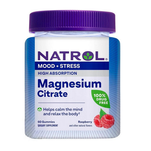 Natrol Magnesium Citrate Dietary Supplement Raspberry Gummies 60 Count