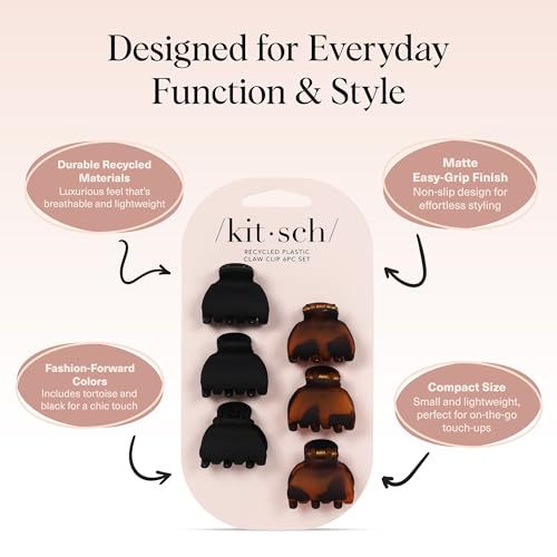 Image 3 of Kitsch Mini Claw Clips for Women - Tortoise & Black, 6pcs