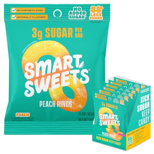 Image 1 of Default Title for the product SmartSweets Peach Rings, Low Sugar Gummy Candy, 1.8oz Bags, 6 Pack