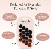 Thumbnail for Image 4 of Kitsch Mini Hair Clips for Women - Tortoise & Black, 16 Pcs