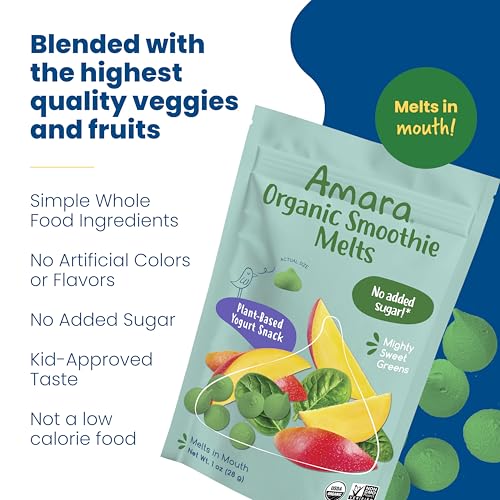 Image 6 of Amara Smoothie Melts - Mighty Sweet Greens - Baby Snacks Made With Fruits and Vegetables - Healthy Toddler Snacks For Your Kids Lunch Box - Organic Plant Based Yogurt Melts - 6 Resealable Bags