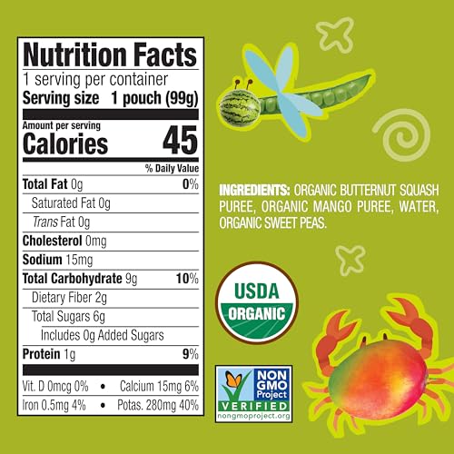 Image 2 of Earth's Best Organic Butternut Squash, Mango and Sweet Peas Puree Pouch 3.5 oz (Pack of 12)