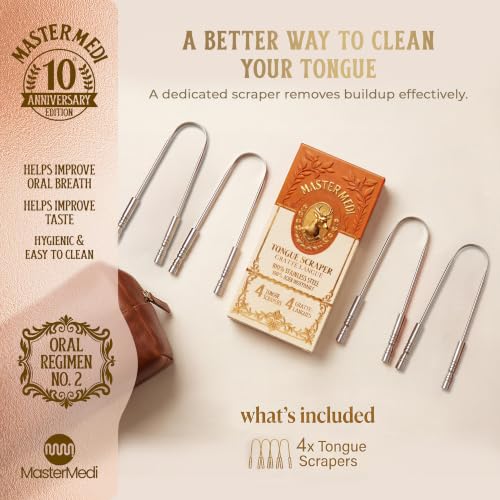 Image 5 of MasterMedi Tongue Cleaner Tongue Scraper Surgical Grade Stainless Steel Dental Kit Family Pack (4 pcs)
