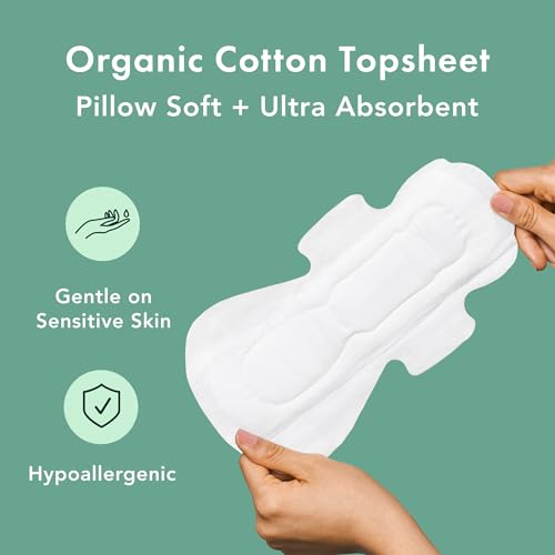 Image 4 of Rael Organic Cotton Cover Sanitary Pads for Women, Heavy (Large, 36 Ct)