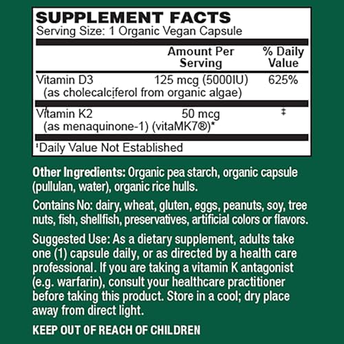 Image 5 of PlantFusion Organic Vegan Vitamin D3  K2 5,000 IU, 50MCG ? 60 Capsules
