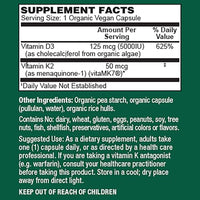 Thumbnail for Image 5 of PlantFusion Organic Vegan Vitamin D3  K2 5,000 IU, 50MCG ? 60 Capsules