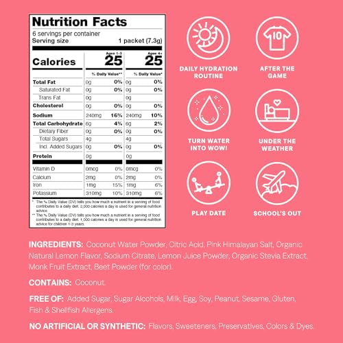 Image 2 of Cure Hydration Kids Electrolyte Drink Powder Pink Lemonade 6 Packets