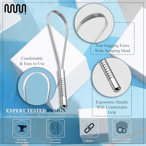 Image 3 of MasterMedi Tongue Scraper for Adults, 100% Stainless Steel (Pack of 2)
