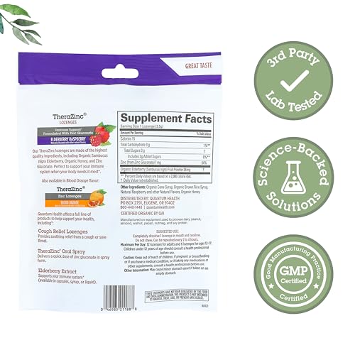 Image 3 of Quantum Health TheraZinc Organic Immune Support Elderberry, 18 Lozenges