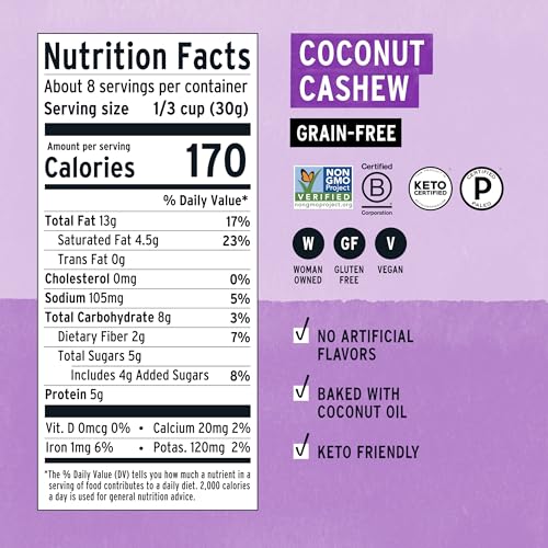 Image 2 of purely elizabeth. Coconut Cashew Keto Granola, Made with Nuts and Seeds, Grain-Free, Gluten-Free, Non-GMO (3 Ct, 8oz Bags)