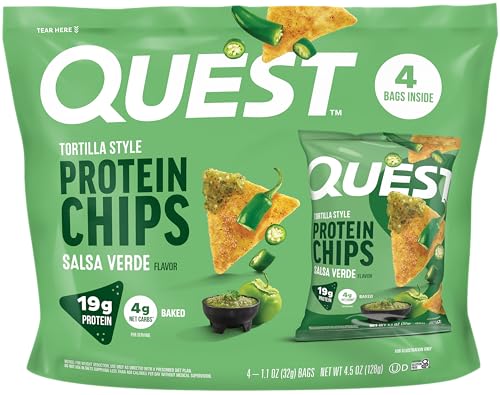 Image 1 of Default Title for the product Quest Nutrition Tortilla Style Protein Chips, Salsa Verde, 19g Protein, 4g Net Carbs, Gluten Free, 1.1 Ounce, 4 count