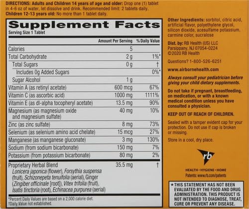 Image 3 of Airborne 1000mg Vitamin C with Vitamin D & Zinc, Sugar Free Multivitamin Immune Support Supplement, Very Berry Flavor, 30 Tablets (Pack of 2)