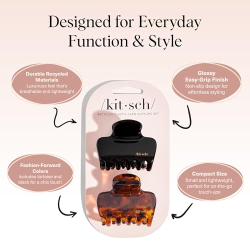 Image 4 of Kitsch Medium Puffy Claw Clips for Women - Black & Tort, 2pcs