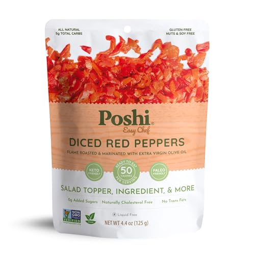 Image 1 of Default Title for the product Poshi Diced Red Peppers, Fire-Roasted, Ready-to-Use, 4.4 oz (Pack of 6)