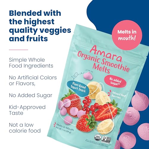 Image 6 of Amara Smoothie Melts - Mixed Red Berries - Baby Snacks Made With Fruits and Vegetables - Healthy Toddler Snacks For Your Kids Lunch Box - Organic Plant Based Yogurt Melts - 6 Resealable Bags