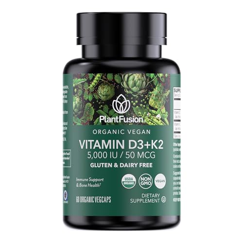 Image 1 of 60 Count (Pack of 1) for the product PlantFusion Organic Vegan Vitamin D3  K2 5,000 IU, 50MCG ? 60 Capsules