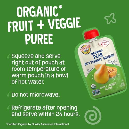 Image 3 of Earth's Best Organic Pear Butternut Squash Fruit + Veggie Puree 3.5 oz Pouch (Pack of 12)