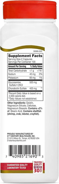 Thumbnail for 21st Century Glucosamine/Chondroitin, Original Strength, 200 Easy to Swallow Capsules