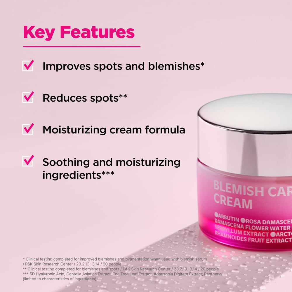 ISOI Blemish Care Up Cream, Hydrating & Skin Barrier Care with Bulgarian Rose Oil & 5-Layer Hyaluronic Acid, Korean Skin Care Acne (1.86 fl.oz, 55ml)