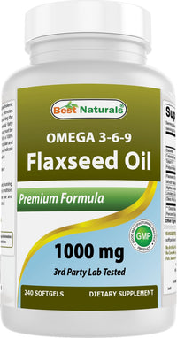 Thumbnail for Best Naturals Flaxseed Oil 1000 mg 240 Softgels - Omega-3-6-9 for Heart Health