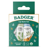 Thumbnail for Badger Classic Organic Lip Balm Set - Green Box, Long Lasting Lip Moisturizer Gift Set, Light Silky Texture, All Natural Lip Balm Variety Pack Lip-Set (Unscented, Tea Tree, Mint & Tangerine), 4 pack